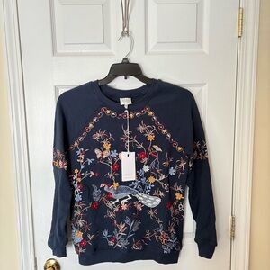 Hemant & Nandita Navy Multicolor Embroidered Floral Pullover Sweater Sma…